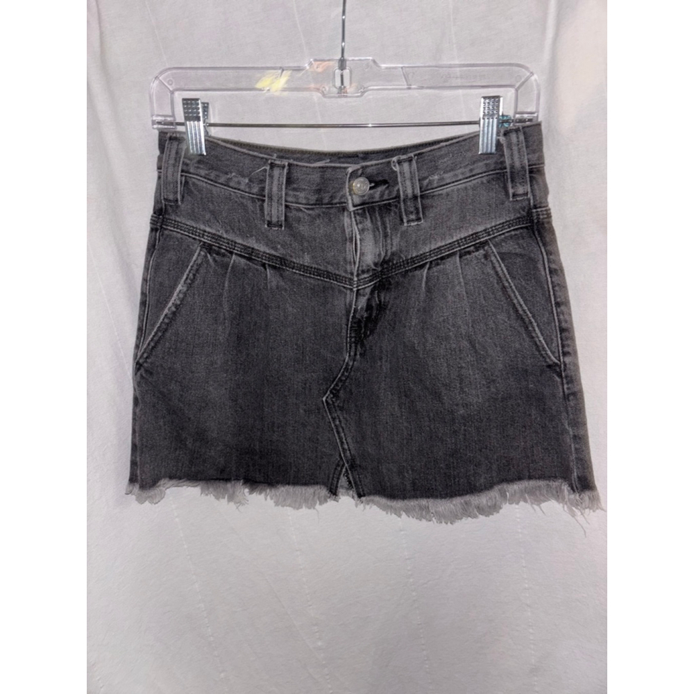 Free People Y2K Boho Western Mini Skirt- Sidecar Distressed Black Denim size 25 - Picture 4 of 10